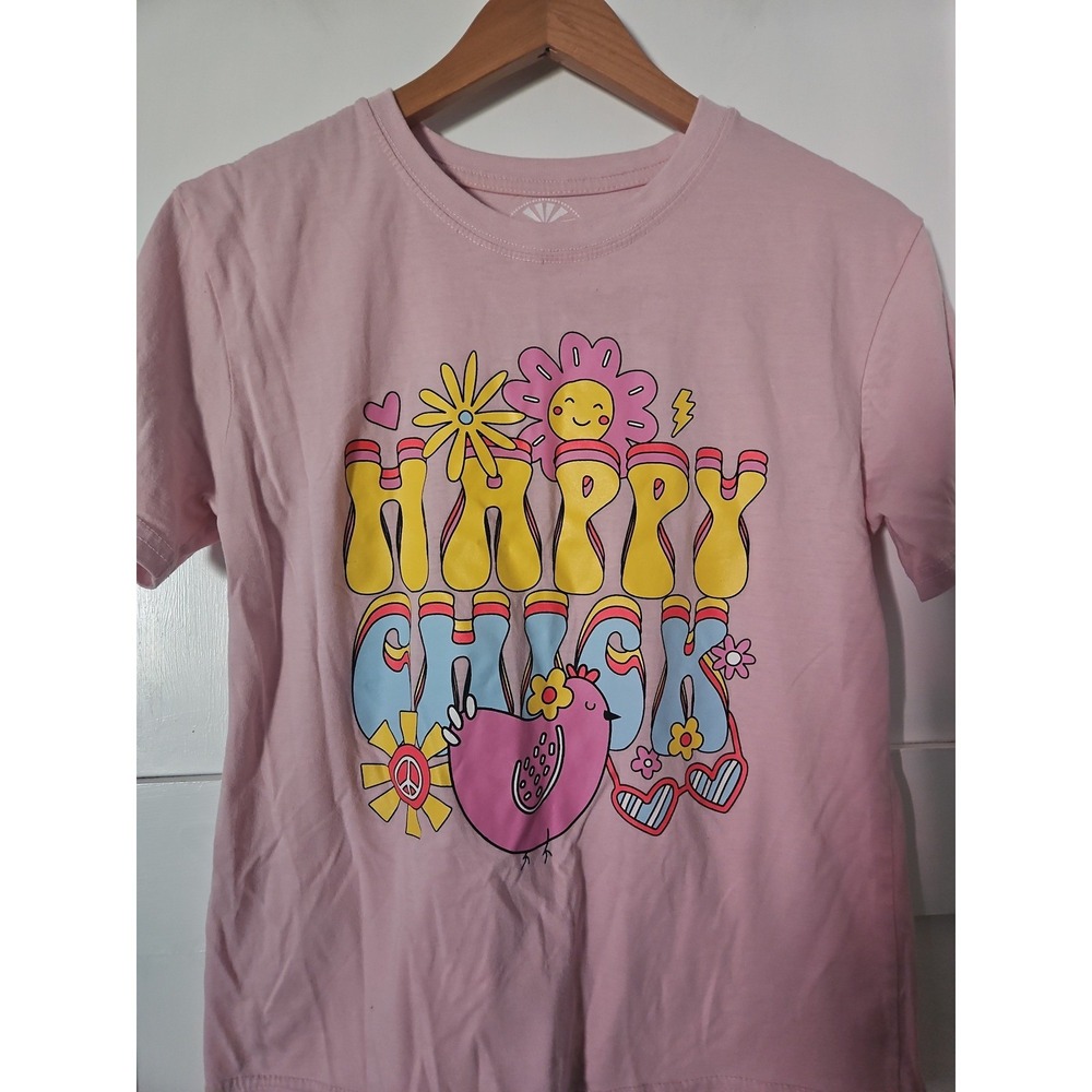 Lost Creek Outfitters Happy Chick Graphic T-Shirt Youth Girls Large Pink
